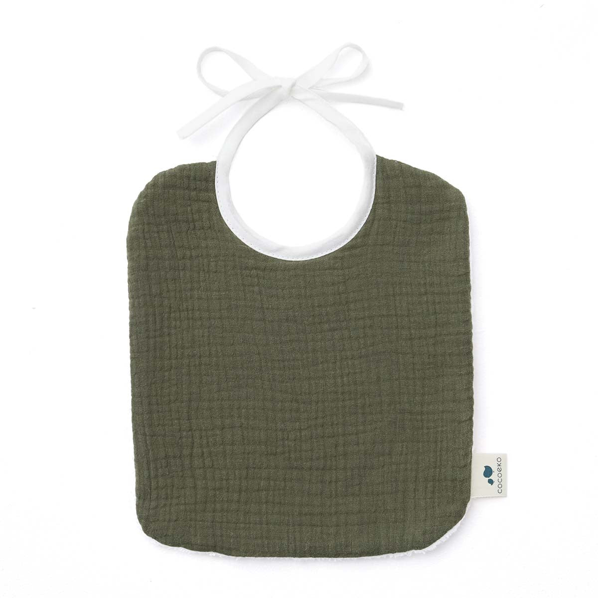 Bavoir bébé vert fougère en double gaze de coton