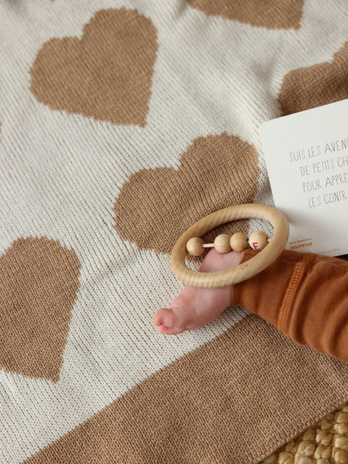 Merino wool baby blanket with heart design