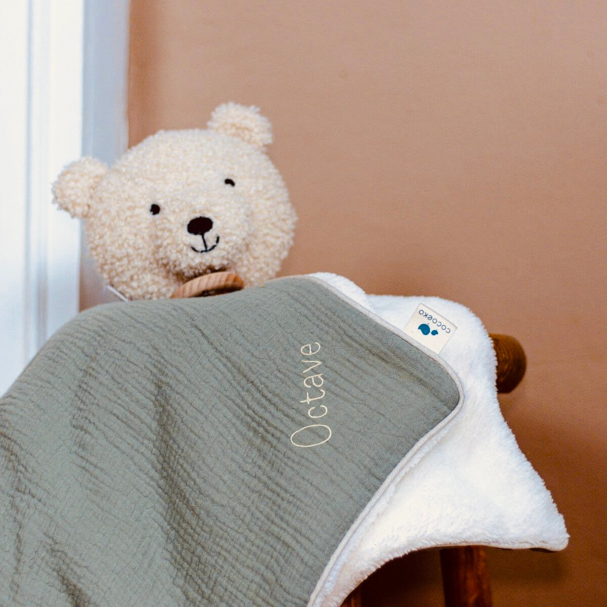 Personalized baby blanket sage green