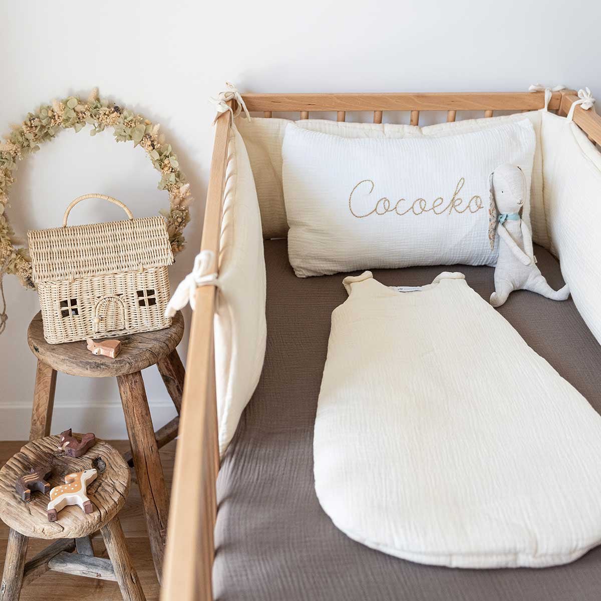 Taupe cotton gauze crib sheet