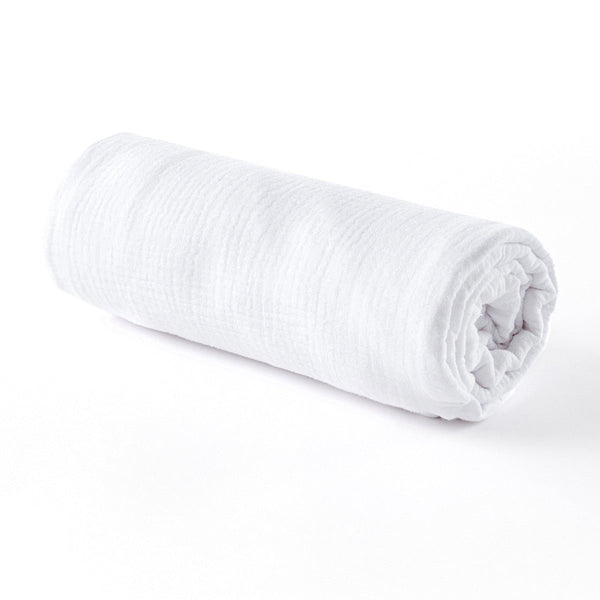 Drap housse lit bébé gaze de coton blanc