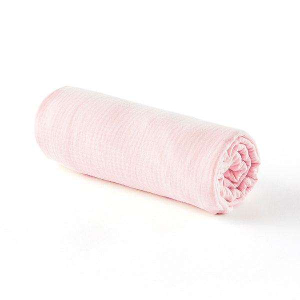 Drap housse lit bébé gaze de coton rose