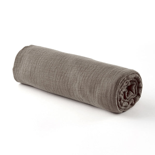 Drap housse lit bébé gaze de coton taupe