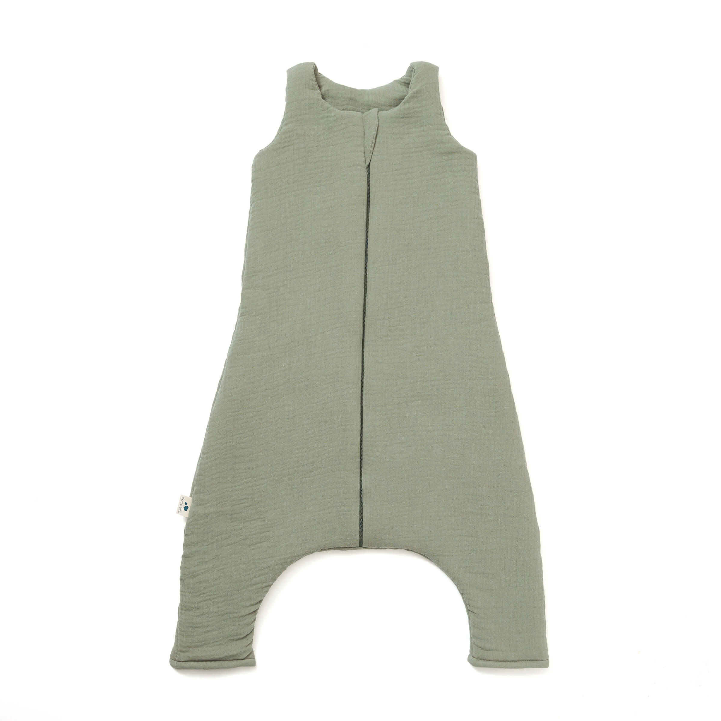 Sleep sack with feet in sage green cotton gauze