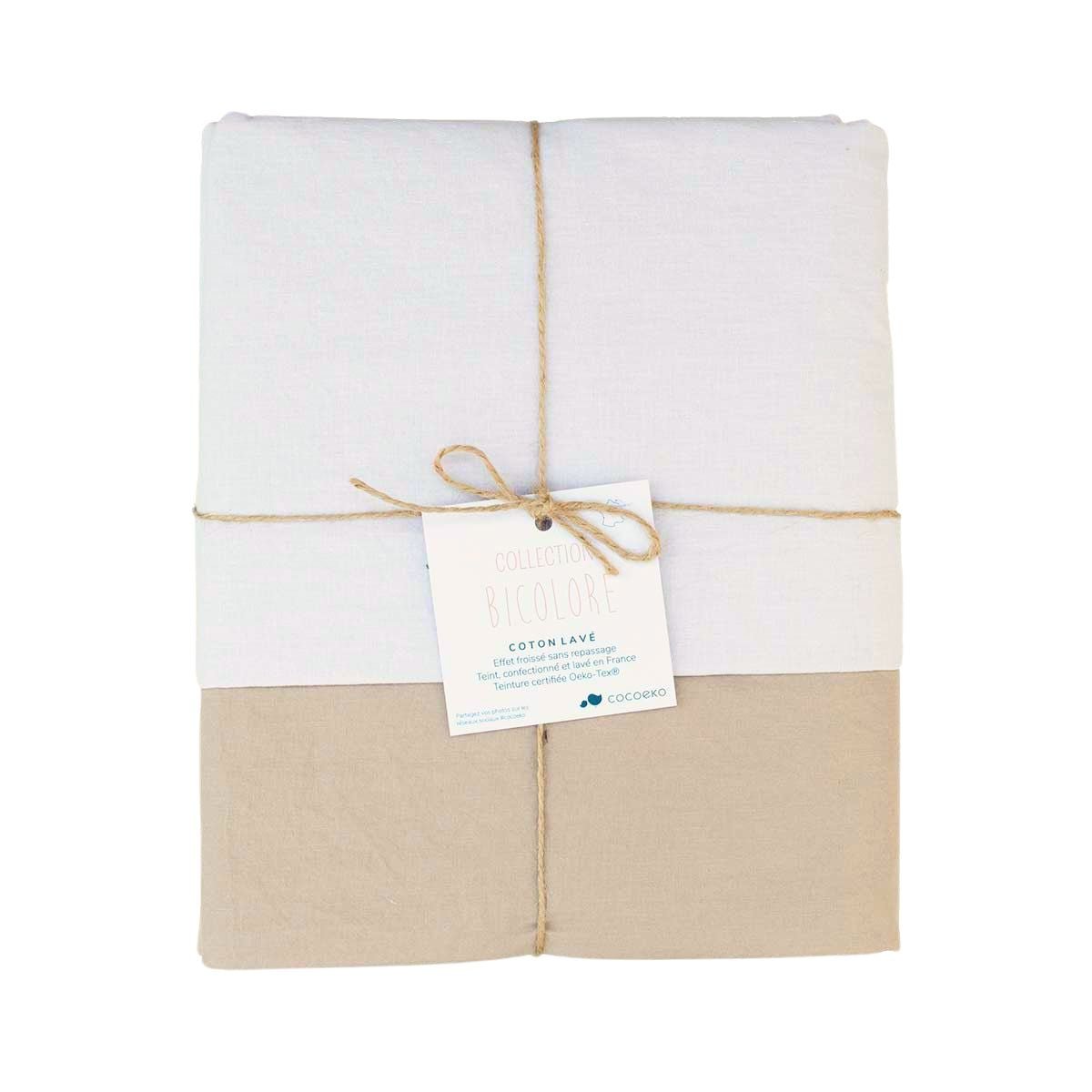 Children's comforter cover in white and cookie washed cotton