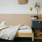 Children's leopard comforter cover in bed