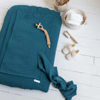 Housse de matelas à langer bleu paon vu de haut