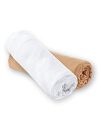 Set of 2 fitted sheets in white and camel