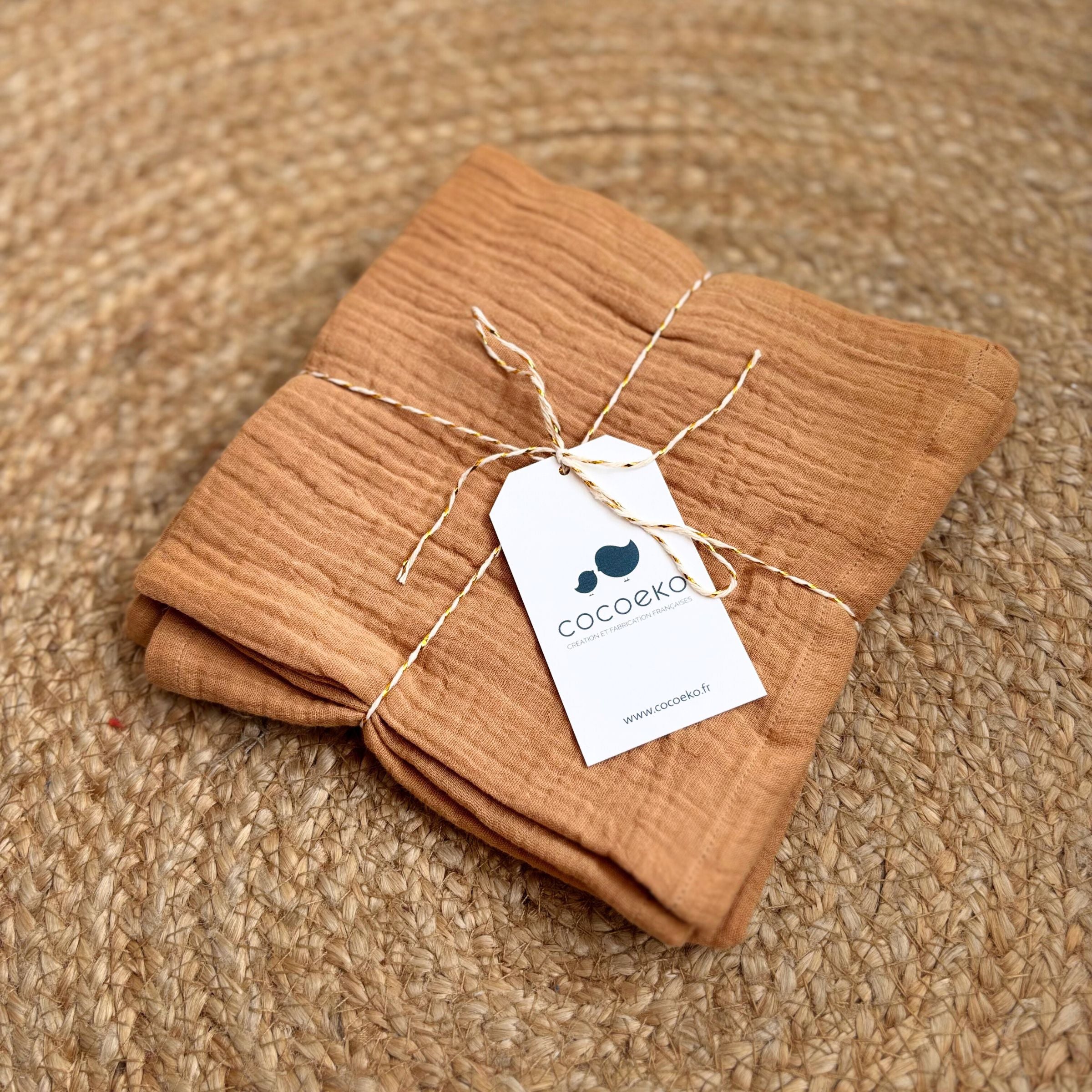 Lot de langes bébé en gaze de coton couleur camel