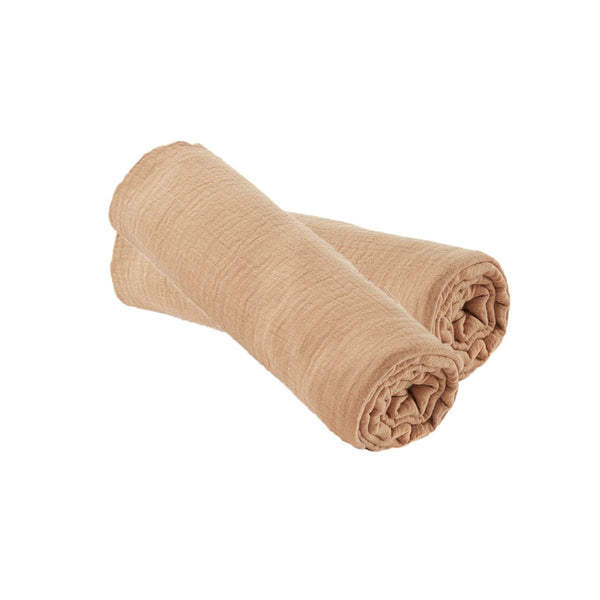 Lot de draps housse en gaze de coton camel