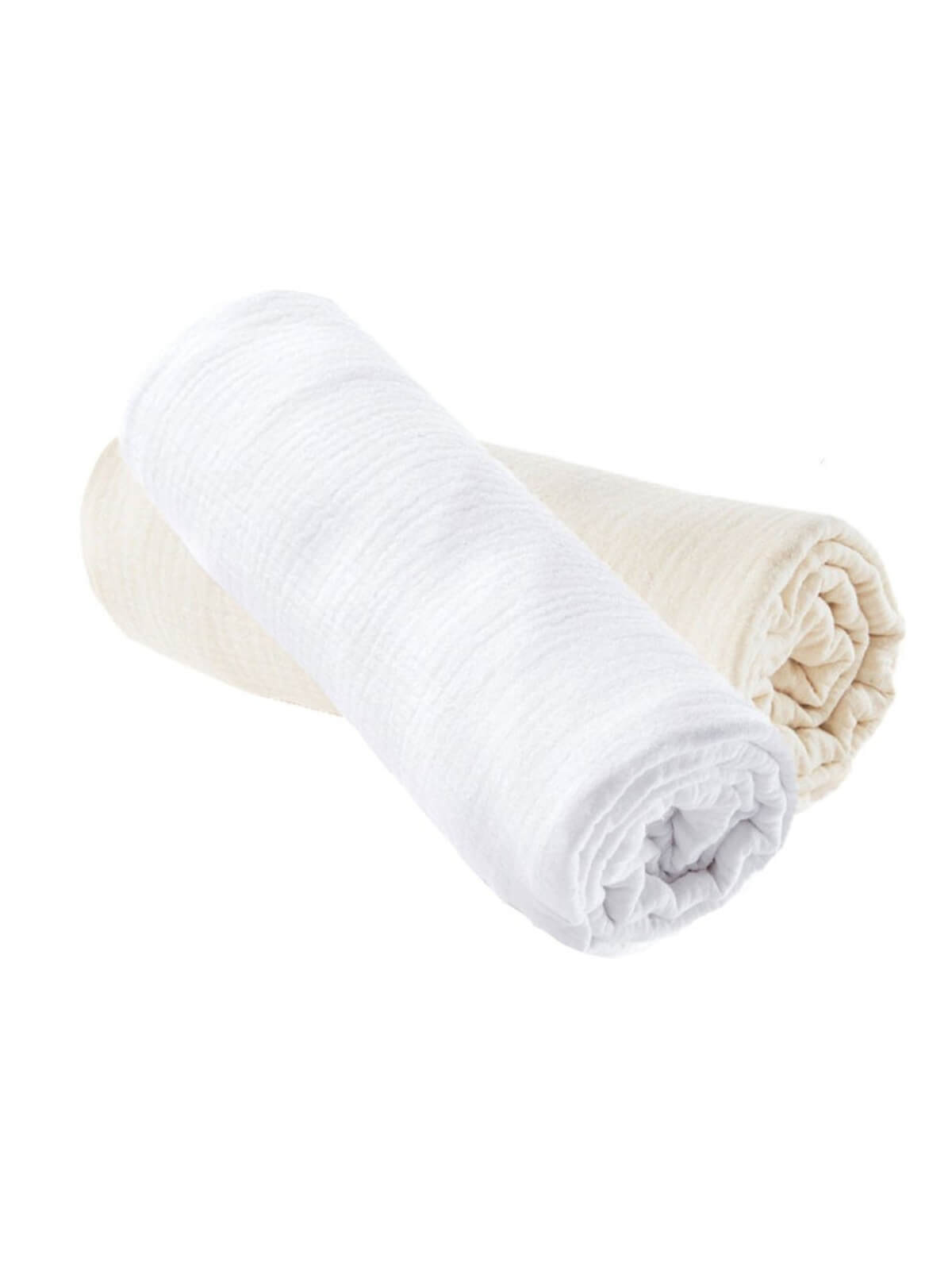 Set of ecru and white cotton gauze draphs covers