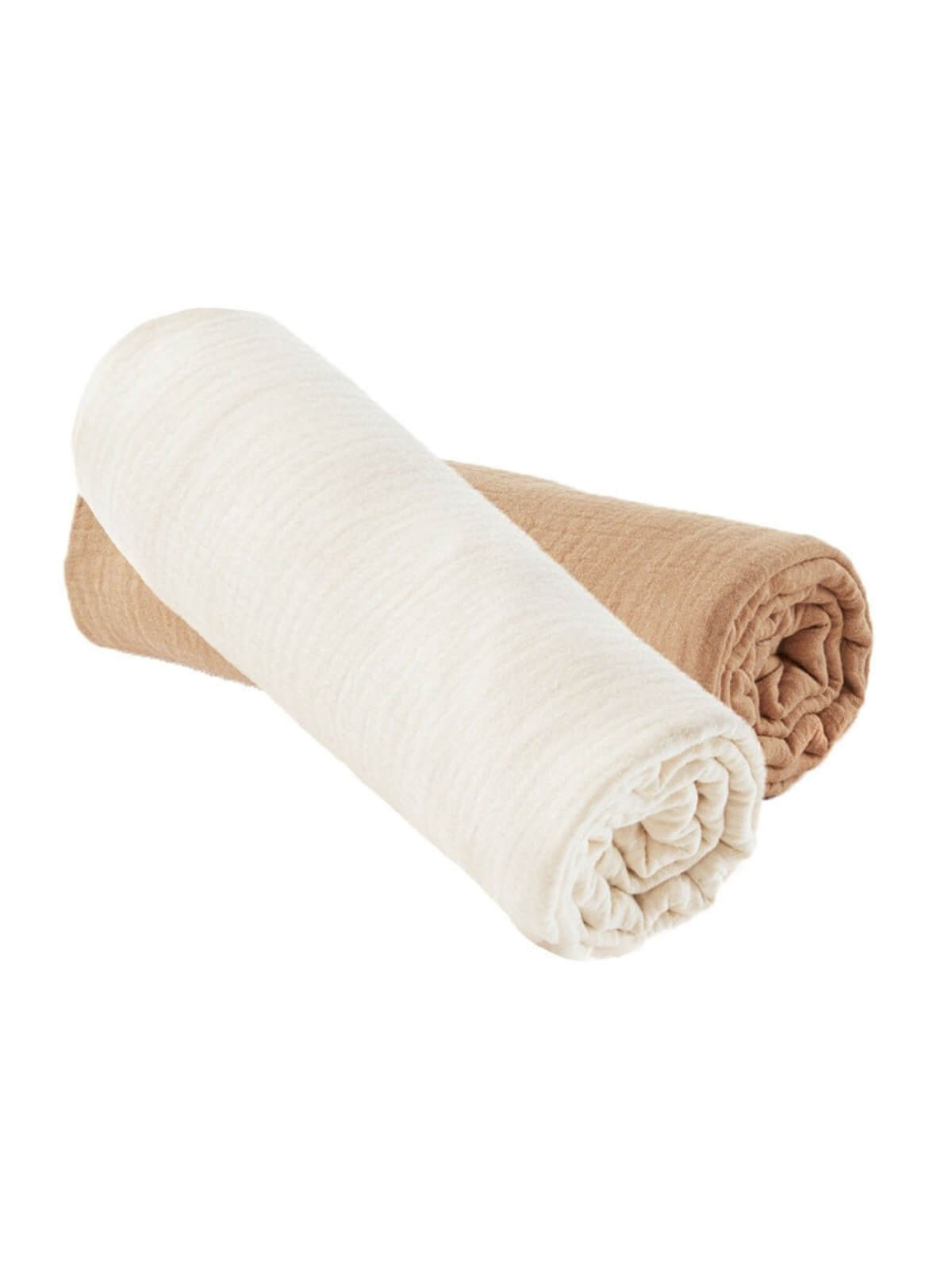 Set of 2 ecru and camel cotton gauze fitted sheets