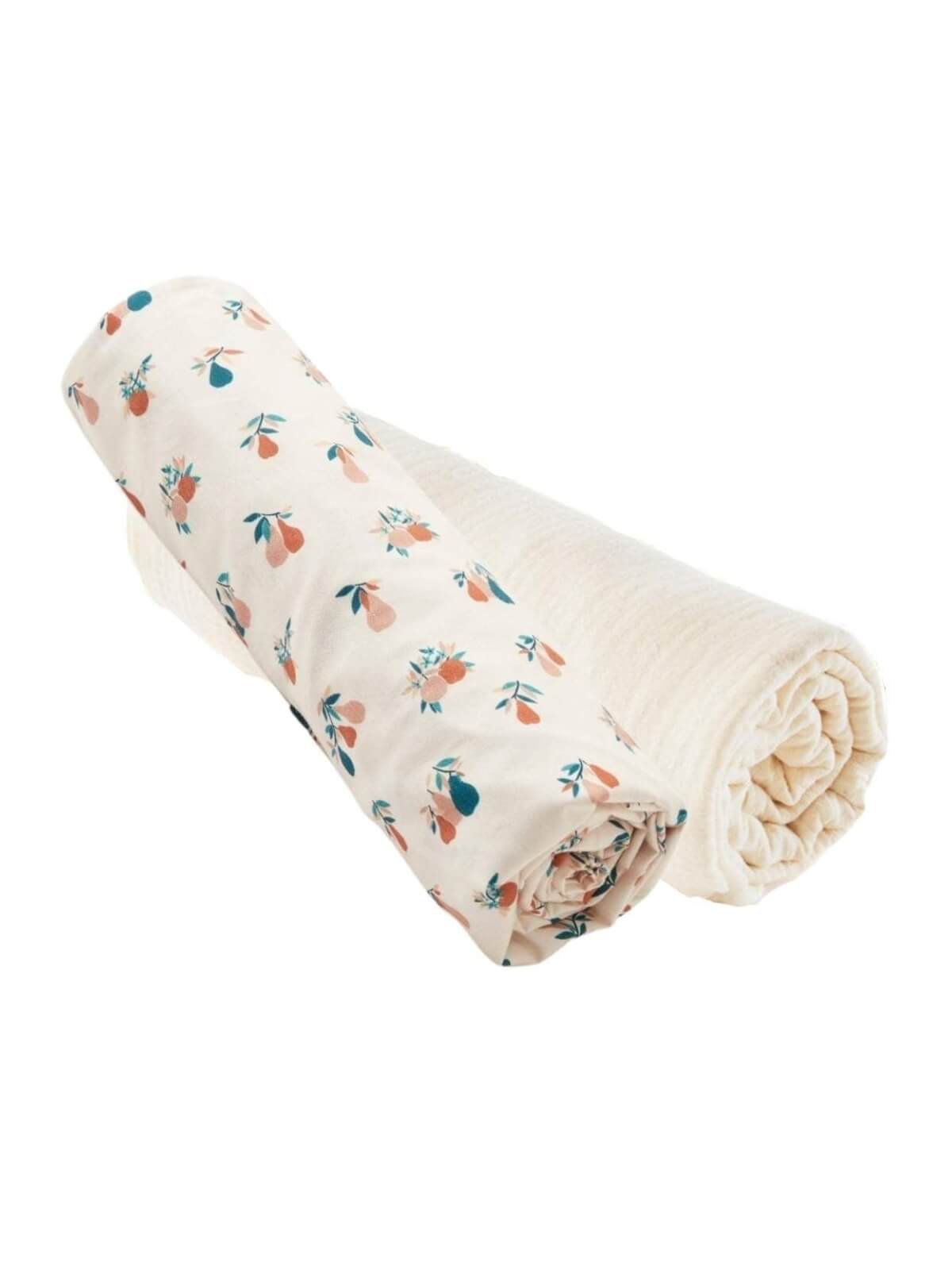 Lot de 2 draps-housse écru et poires