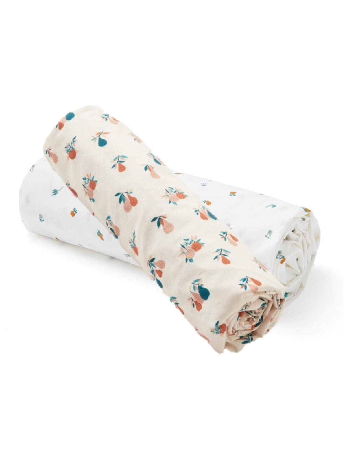 Set of two organic cotton fitted sheets, pears and plein air