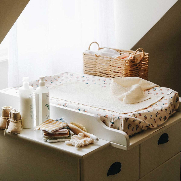 Matelas à langer avec housse en gaze de coton poires