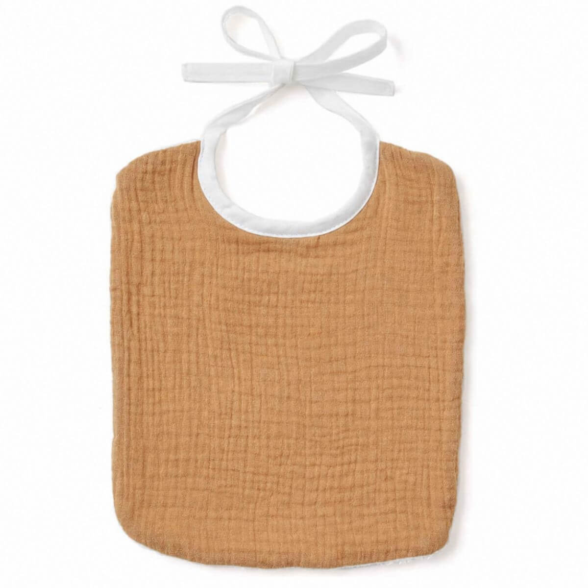 Bavoir bébé camel en double gaze de coton, sans broderie