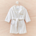 Personalized children's bathrobe in white and beige linen bias