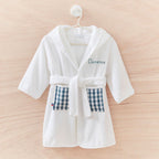 Personalized white and blue gingham children's bathrobe