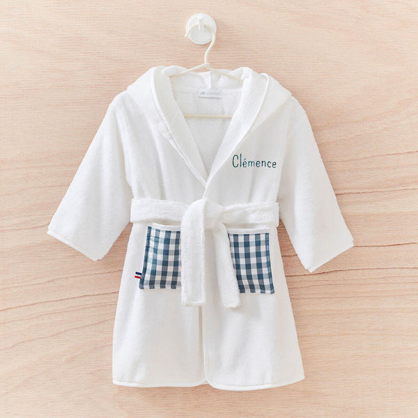 Peignoir enfant personnalisé blanc et vichy bleu