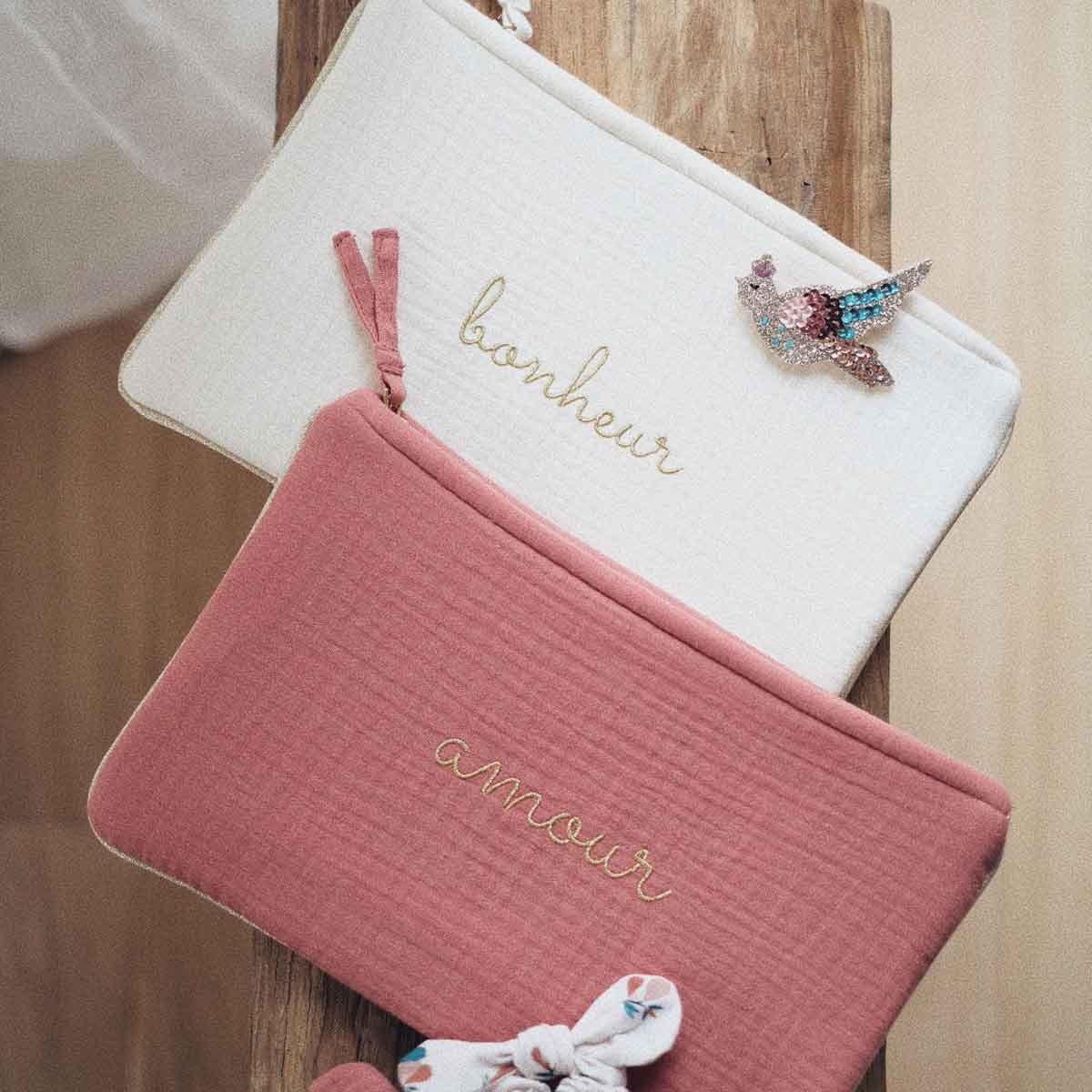 Love embroidered marsala clutch bag