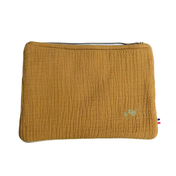 Pochette en gaze de coton camel