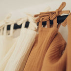 Ecru and camel cotton gauze curtains