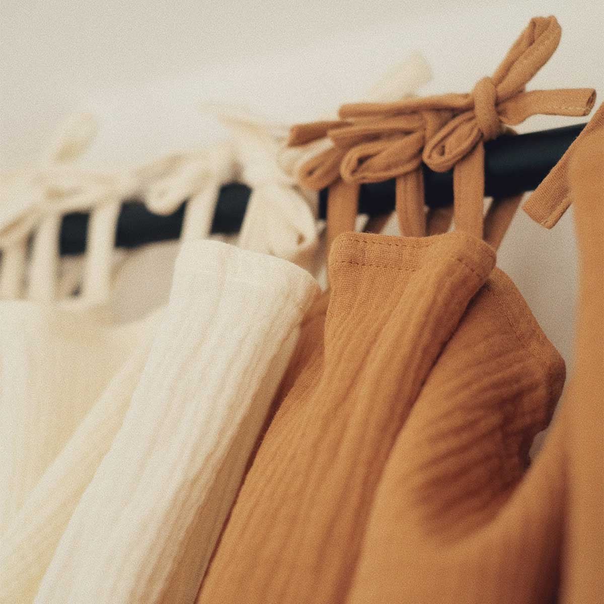 Ecru and camel cotton gauze curtains