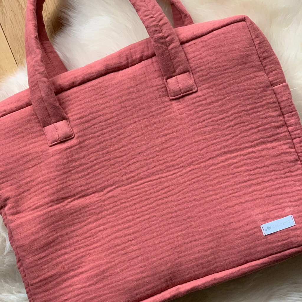 changing bag in marsala cotton gauze