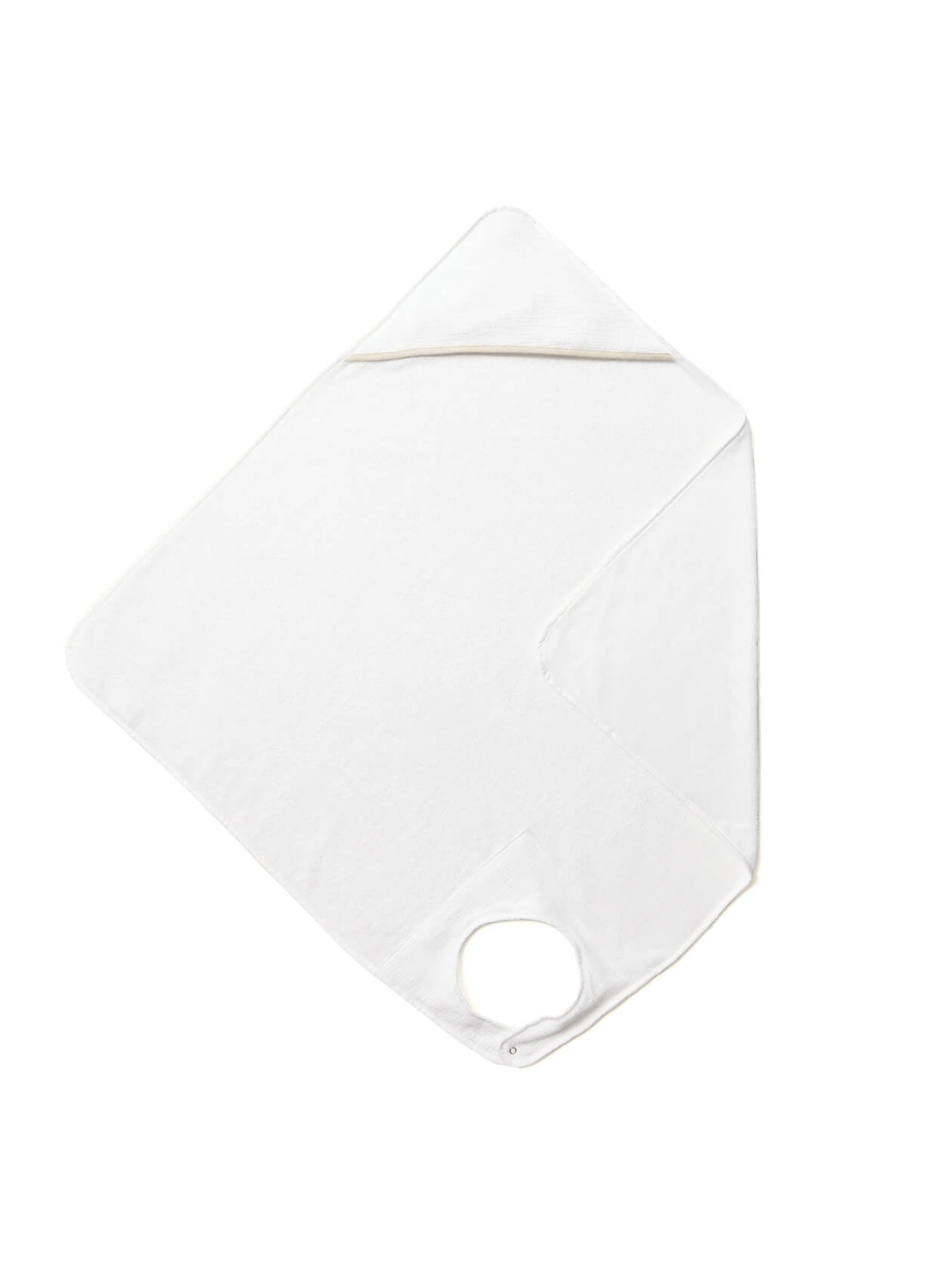 Tablier de bain bébé blanc déplié avec son attache de cou