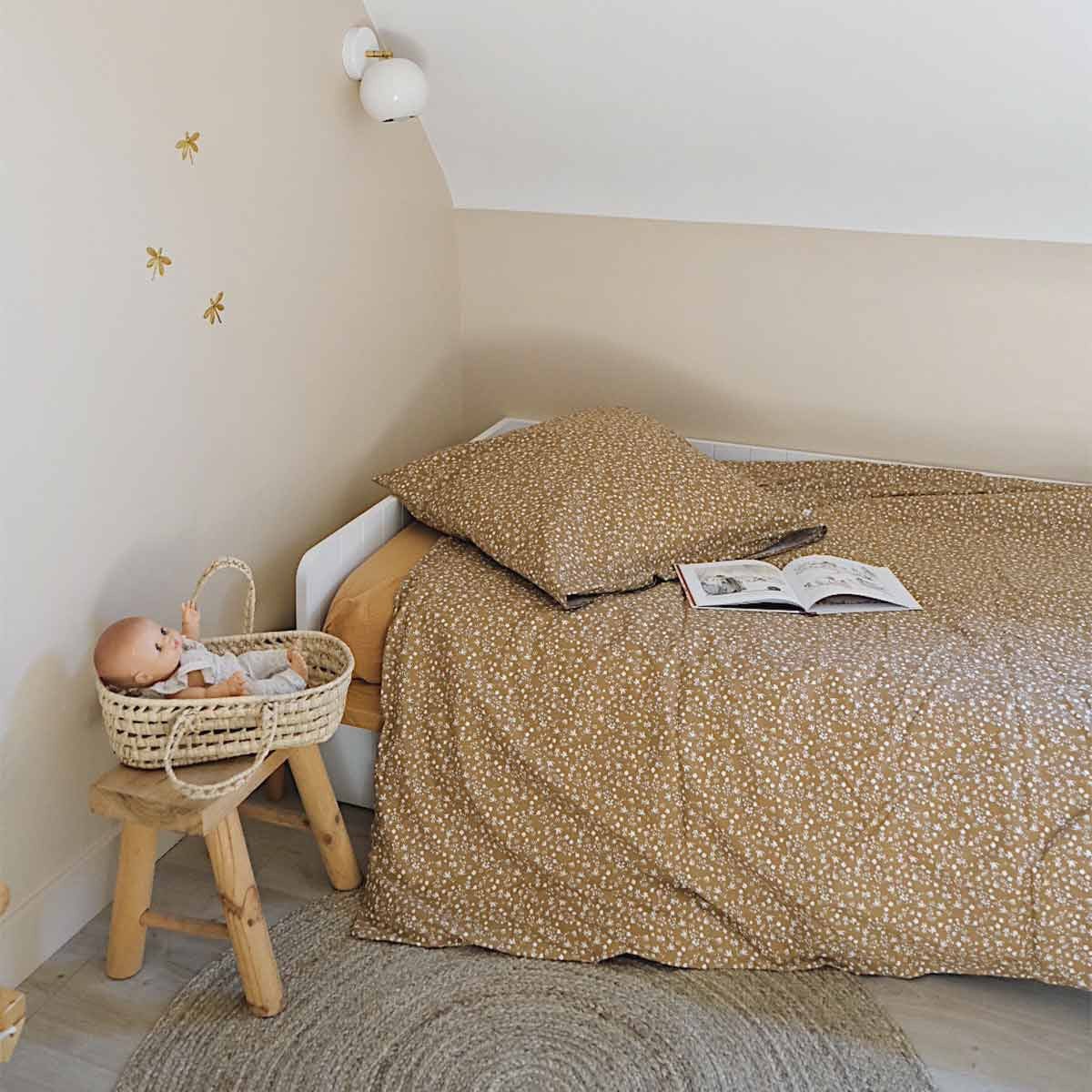 Organic cotton pillowcase in flight in a child's bedroom