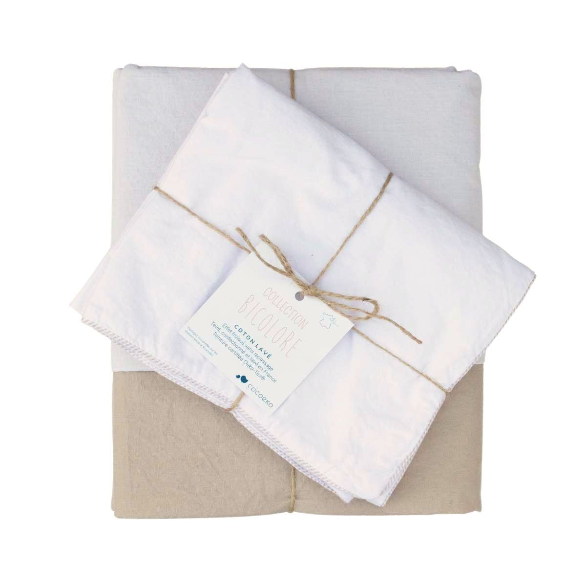 Pillowcase in white washed cotton 65 cm by 65 cm
