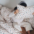 Organic cotton pillowcase, pears, close-up view