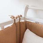 Camel cotton gauze bed bumper close-up