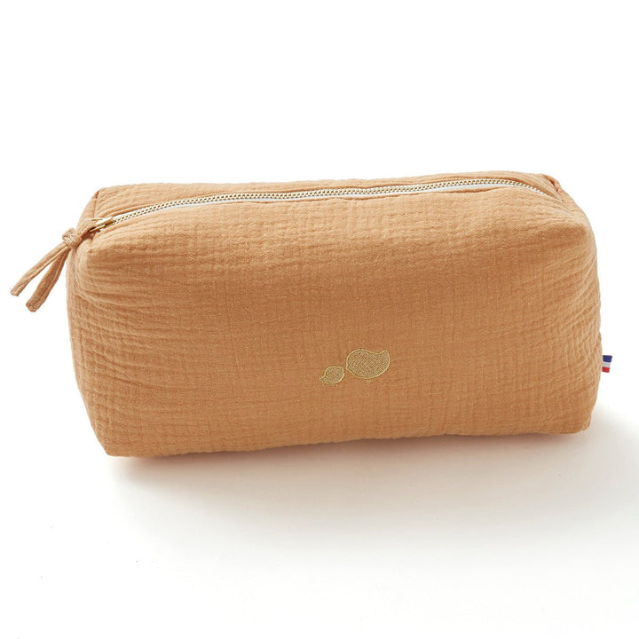 Trousse de toilette en gaze de coton camel