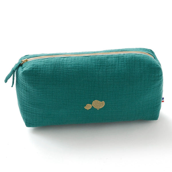 Trousse de toilette en gaze de coton vert sapin