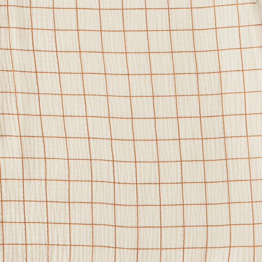 Zoom su rideau gaze de coton carreau camel